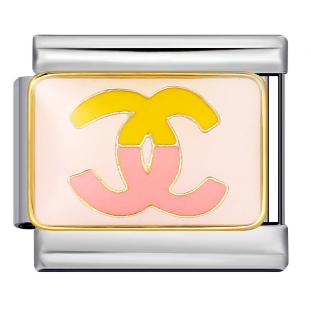 New DIY Italian Modular Bracelet Titanium Steel Gold Plated Welded Pattern Strap Chain Fashion Link Bracelet