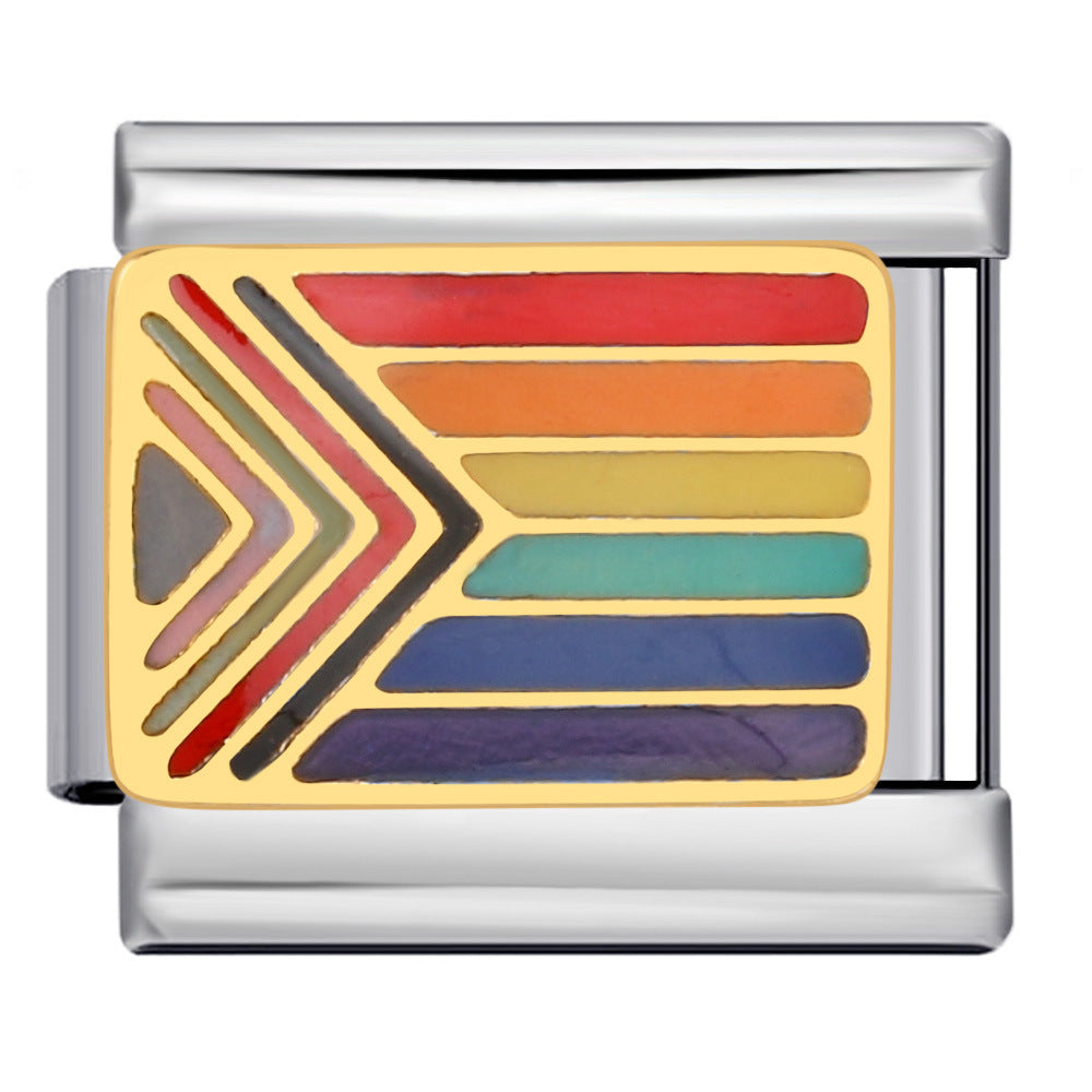 Cross Border Hot Selling Rainbow Love Italian Module Bracelet, Stainless Steel Elastic DIY Bracelet Accessories Wholesale