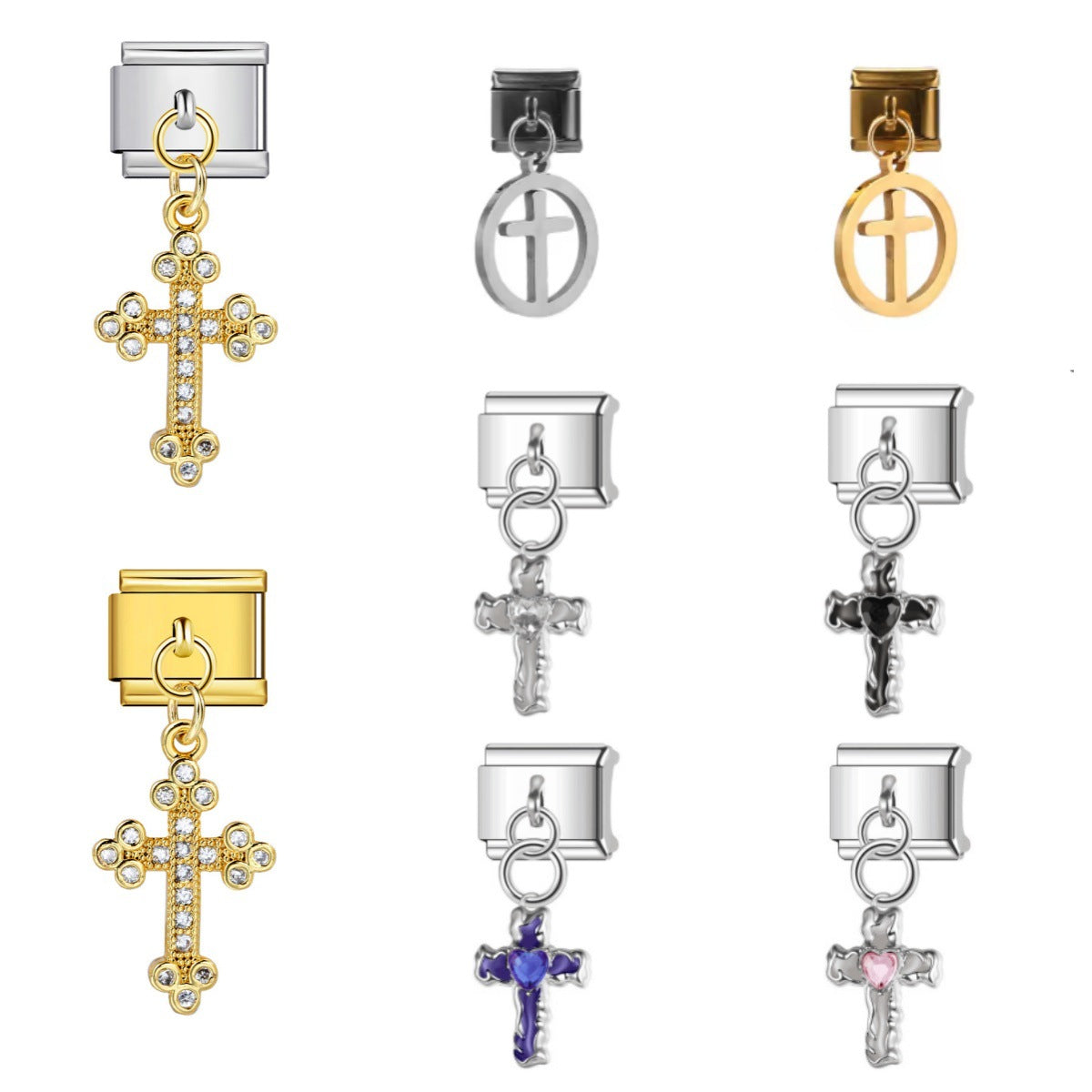 Cross Pendant Hook Style Italian Module Bracelet DIY Elastic Splicing Titanium Steel Strap Chain Accessories