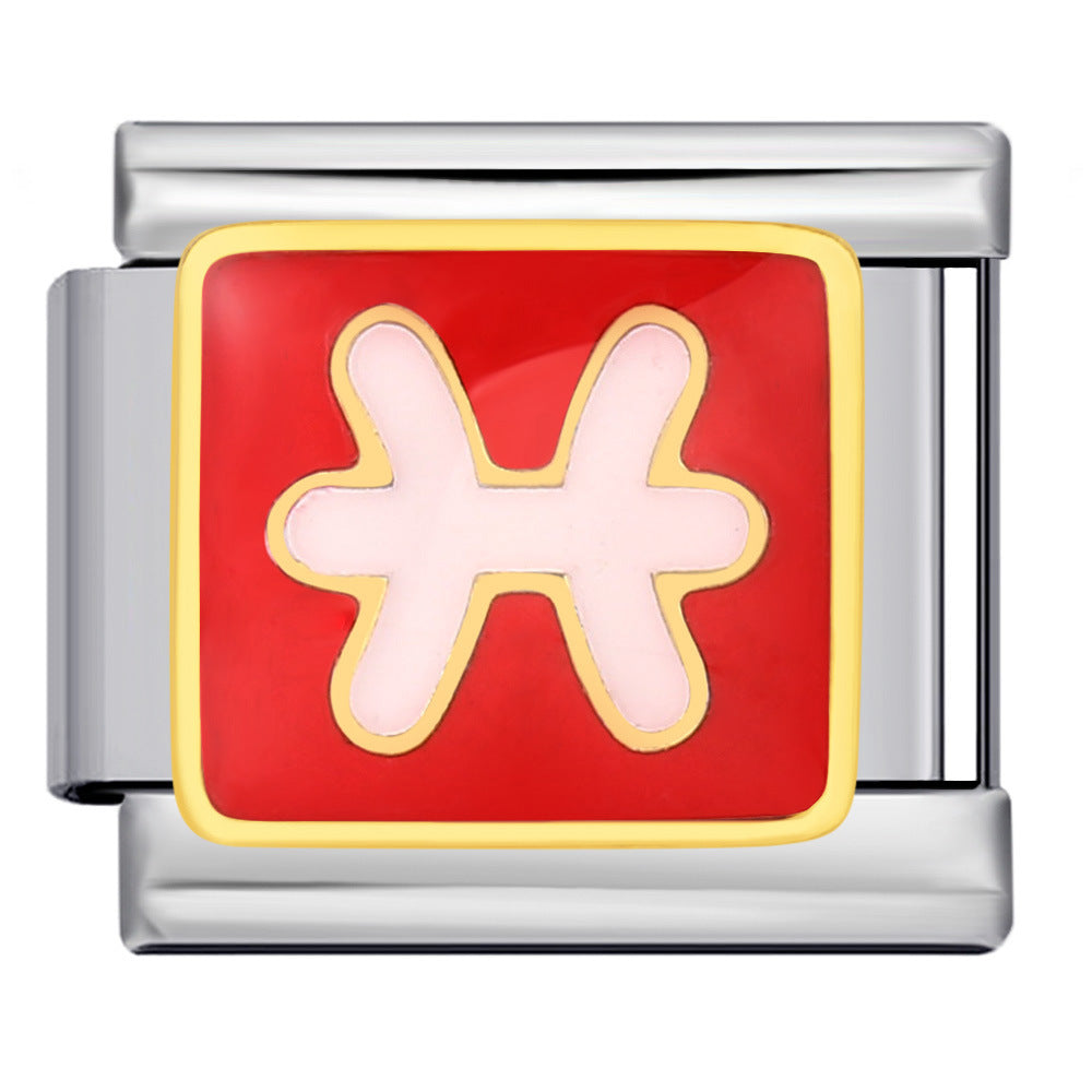 Simplified 12 Constellation Italian Module Bracelet Titanium Steel Gold Plated Welding Drip Oil DIY Elastic Splicing Bracelet