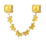 New Gold and Silver Bottom Double Hanging Pendant Italian Module Bracelet Stainless Steel Hook DIY Elastic Strap Chain