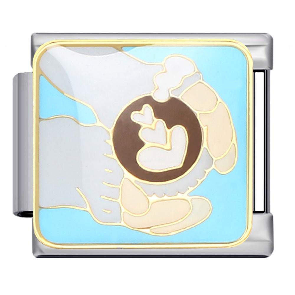 Gourmet Series Italian Module Bracelet Titanium Steel Welding Drip Oil Cartoon Pattern DIY Elastic Splicing Bracelet