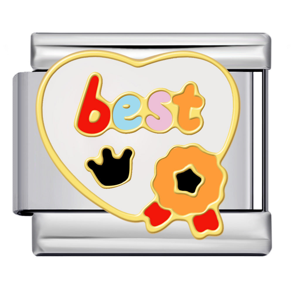 New Heart-shaped Titanium Steel Watch Strap Chain Gold-plated Welding Drip Oil DIY Italian Module Bracelet Accessories Wholesale