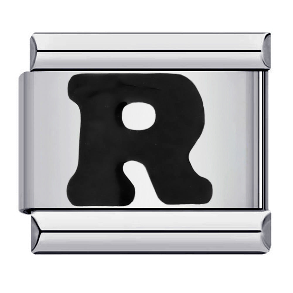 New Titanium Steel Black Alphabet DIY Italian Charm Bracelet Custom Name Link Chain