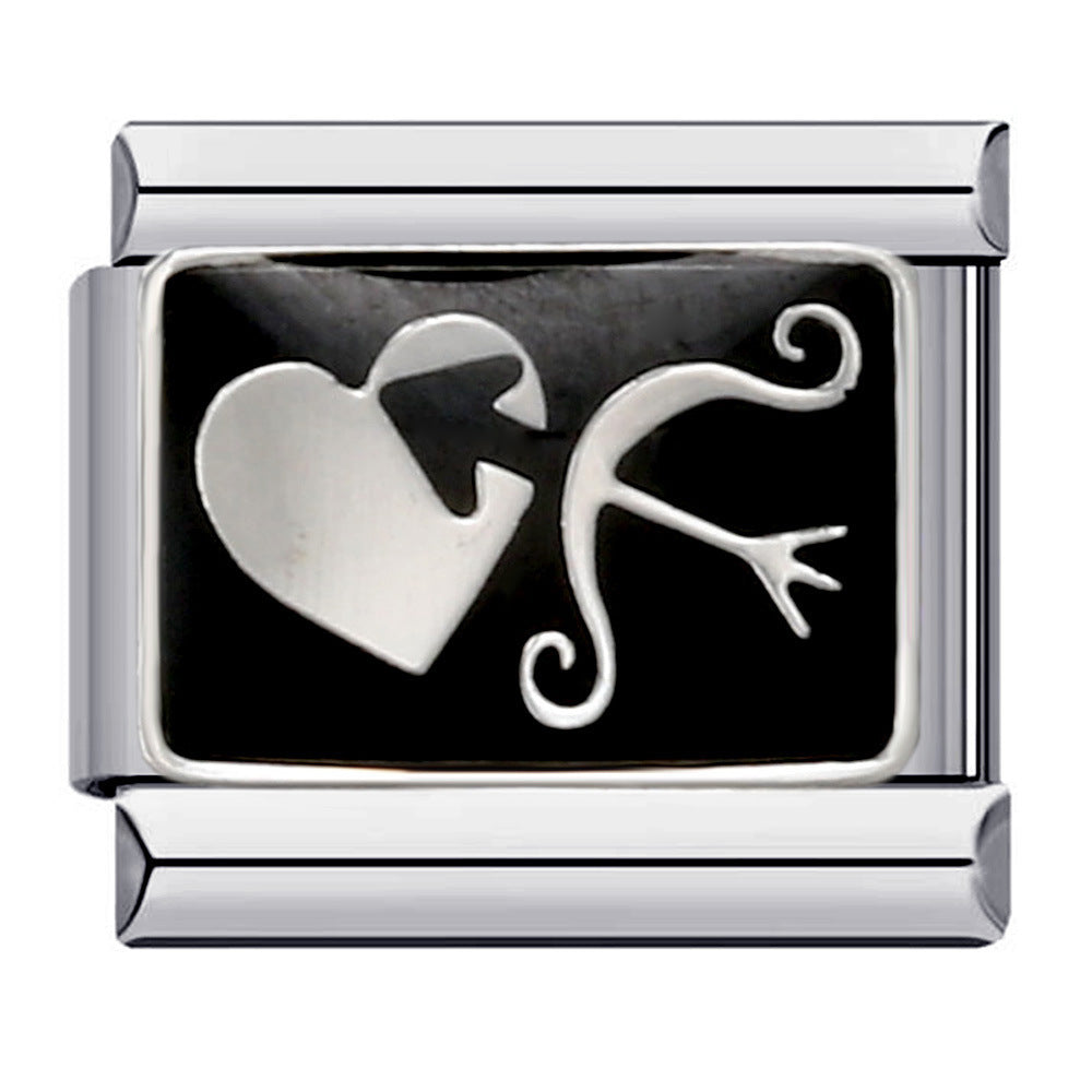 Black Gold Plated Cartoon DIY Italian Modular Bracelet Unique Welded Pattern Stainless Steel Bangle