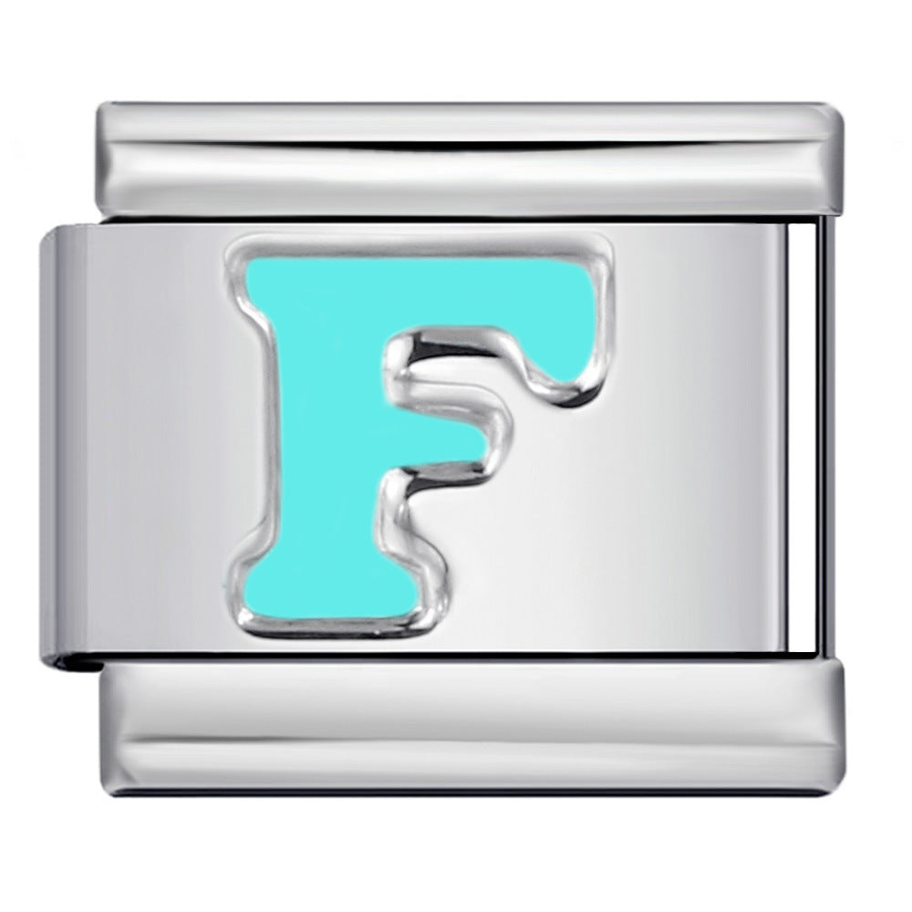 New Titanium Steel Sky Blue English Letter Series DIY Elastic Bracelet Accessories Italian Module Bracelet Alphebat