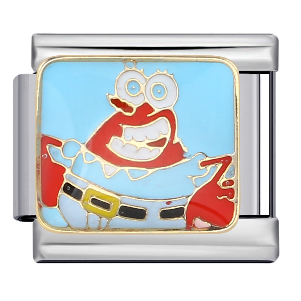 European and American Anime Italian Module Bracelet Stainless Steel Welding Gold Plating Drip Oil Cartoon DIY Elastic Splicing Bracelet