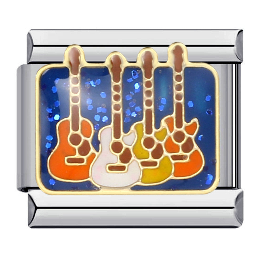 Blue Titanium Steel Welded Pattern Italian Modular Bracelet, Gold-Plated Drip Enamel Free Combination Link Bracelet