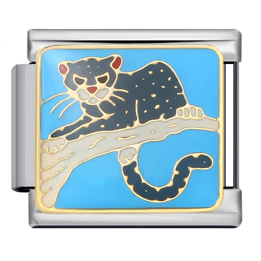 Pet Crowd Elements Italian Module Bracelet Welding Pattern Drip Oil DIY Elastic Splicing Stainless Steel Bracelet