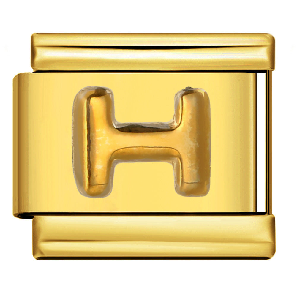 Golden Convex Letter Series Italian Module Bracelet Titanium Steel Stamping DIY Elastic Splicing Bracelet Accessories