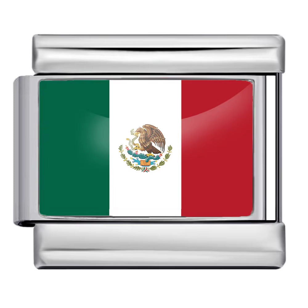 Hot Selling New World Flag Photo Dropper Series Titanium Steel DIY Italian Module Bracelet Accessories Wholesale