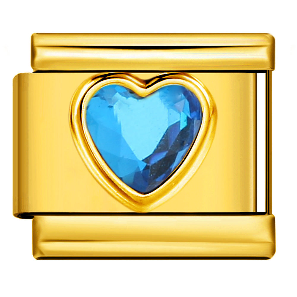 Gold Colored Heart-shaped Circle Diamond Italian Module Bracelet DIY Titanium Steel Welded Elastic Watch Chain Accessory