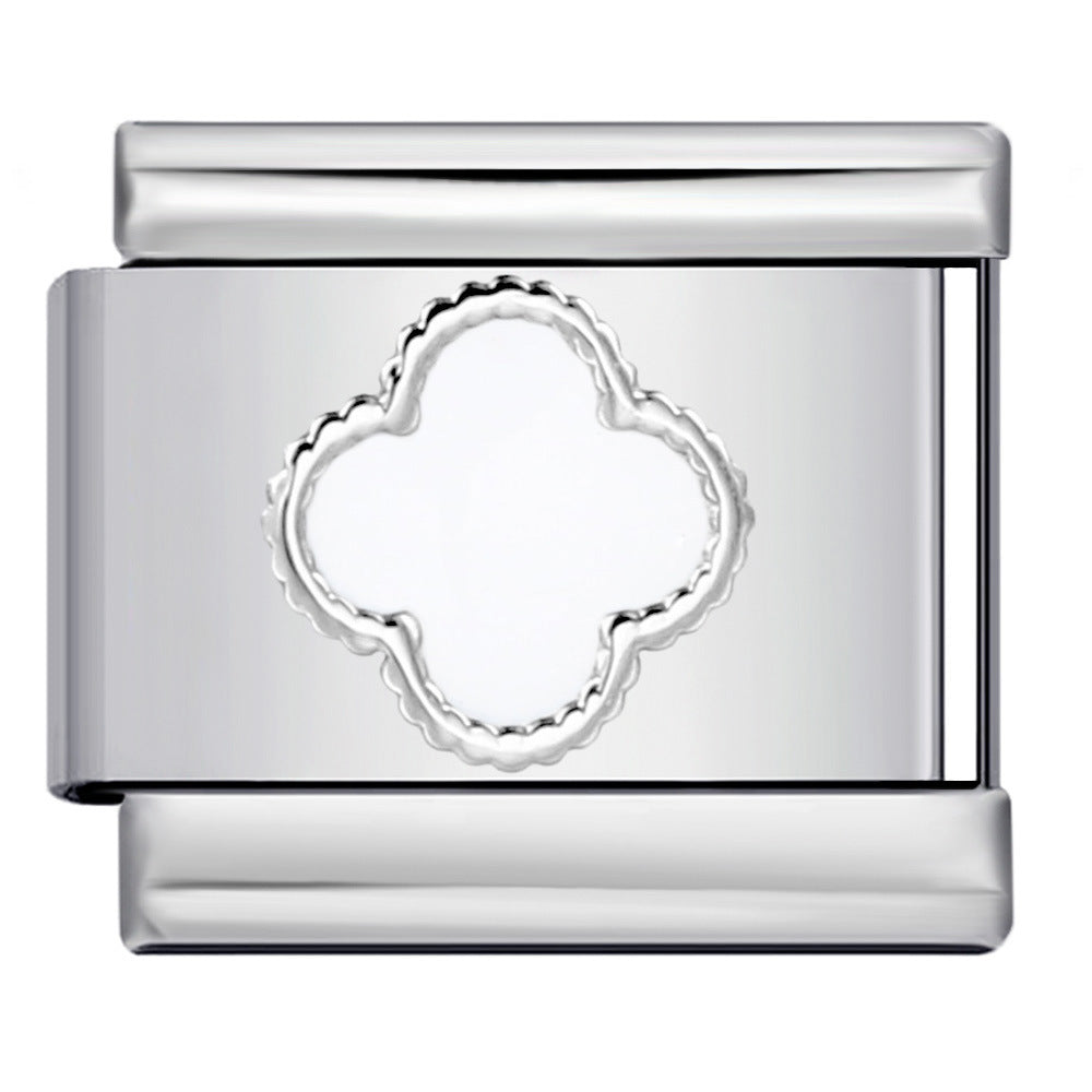 Color Dripping Oil Clover Module Bracelet Stainless Steel Stamping Pattern DIY Elastic Bracelet Accessories Wholesale