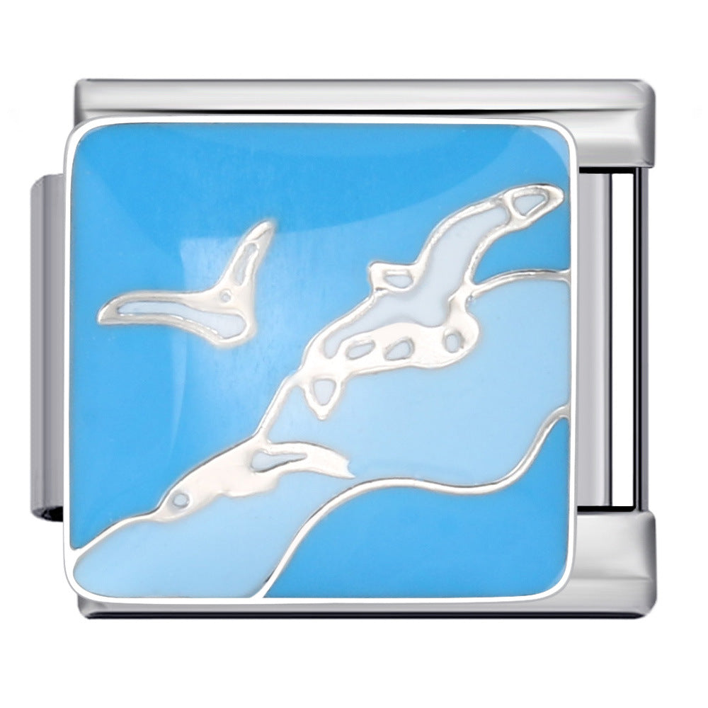 Blue Ocean Element Italian Module Bracelet - Stainless Steel Welded Pattern DIY Stretchable Fashion Bracelet