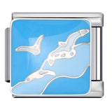 Blue Ocean Element Italian Module Bracelet - Stainless Steel Welded Pattern DIY Stretchable Fashion Bracelet