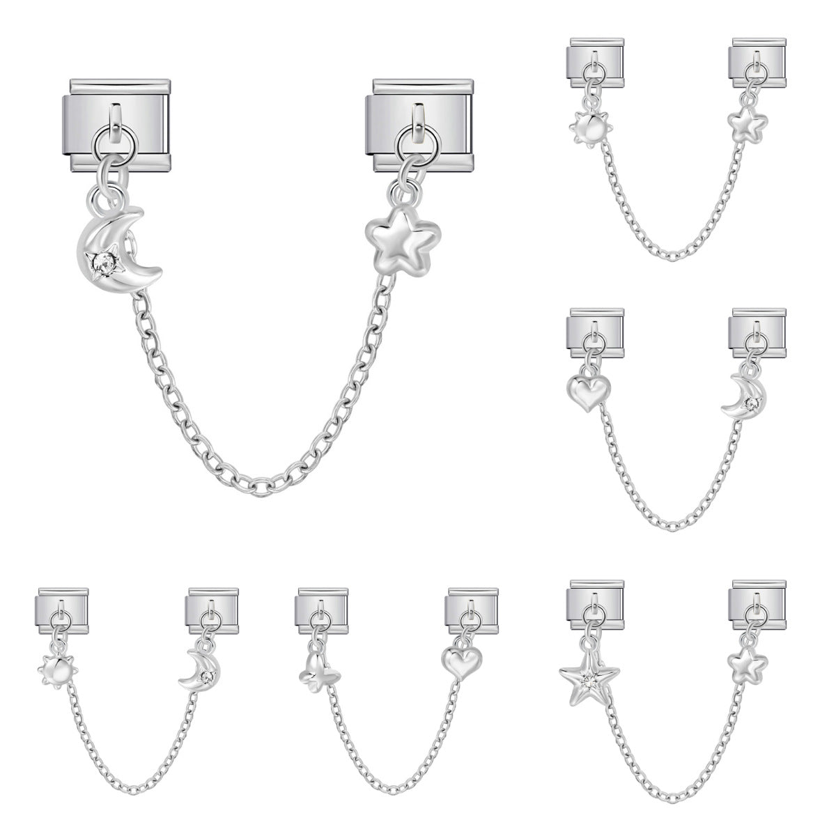 New Silver Double Pendant Italian Module Bracelet Stainless Steel Hook DIY Elastic Splicing Strap Chain