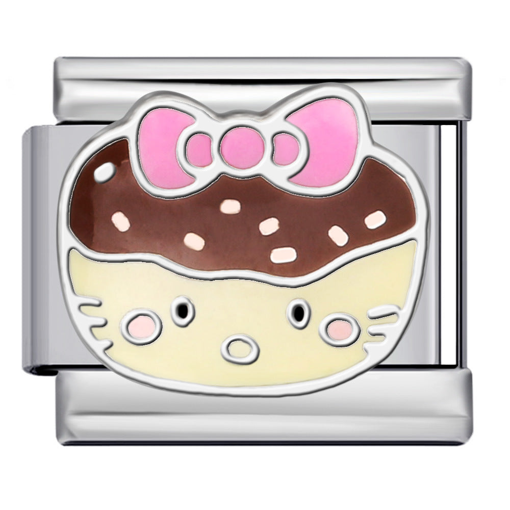 Cute Cartoon Cat Titanium Steel Welded Drip Bracelet DIY Italian Modular Charm Friendship Gift for Besties