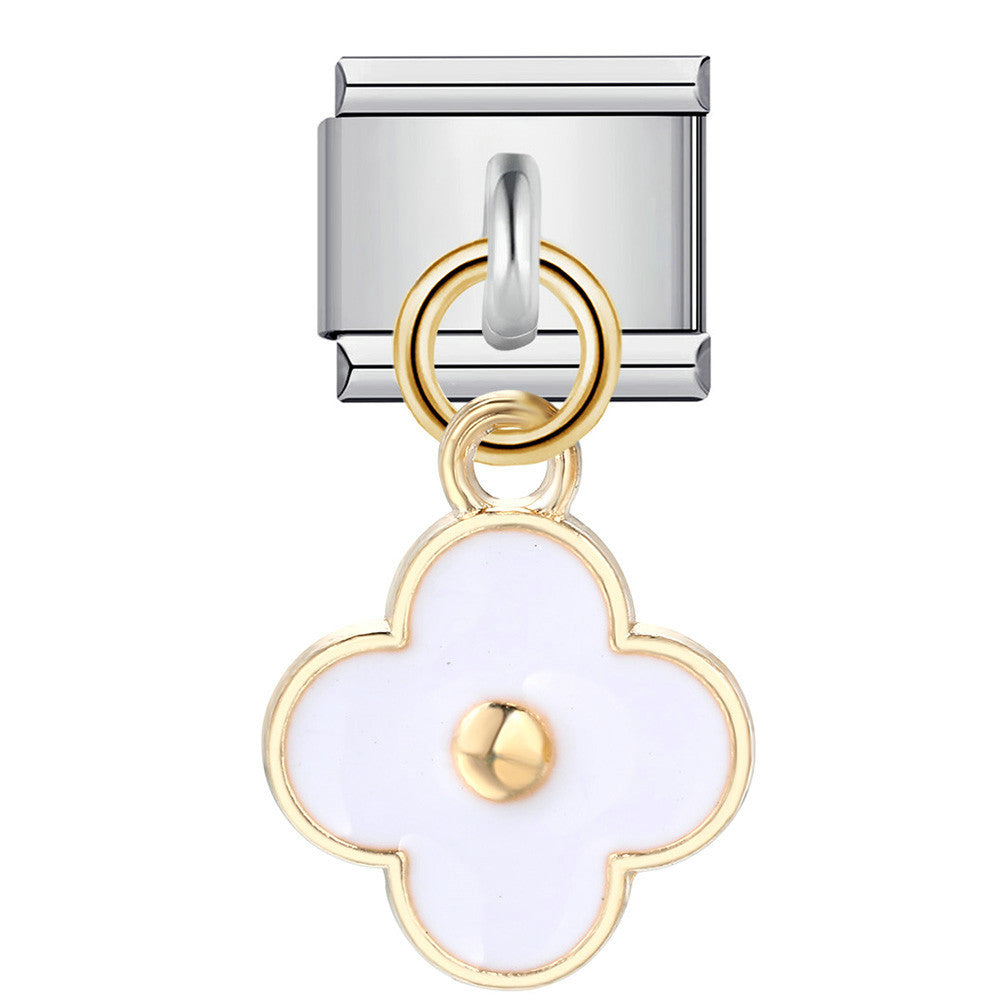 Single Silver Bottom Flower Pendant Italian Module Bracelet Stainless Steel Gold Plated Drip Oil DIY Hook Bracelet