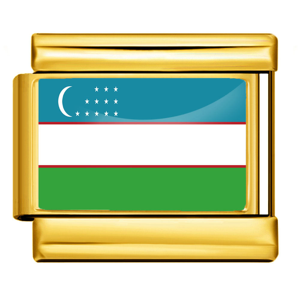 Gold Base World Flag Photo Resin Italian Charm Bracelet DIY Stainless Steel Stretch Watch Band Wristband