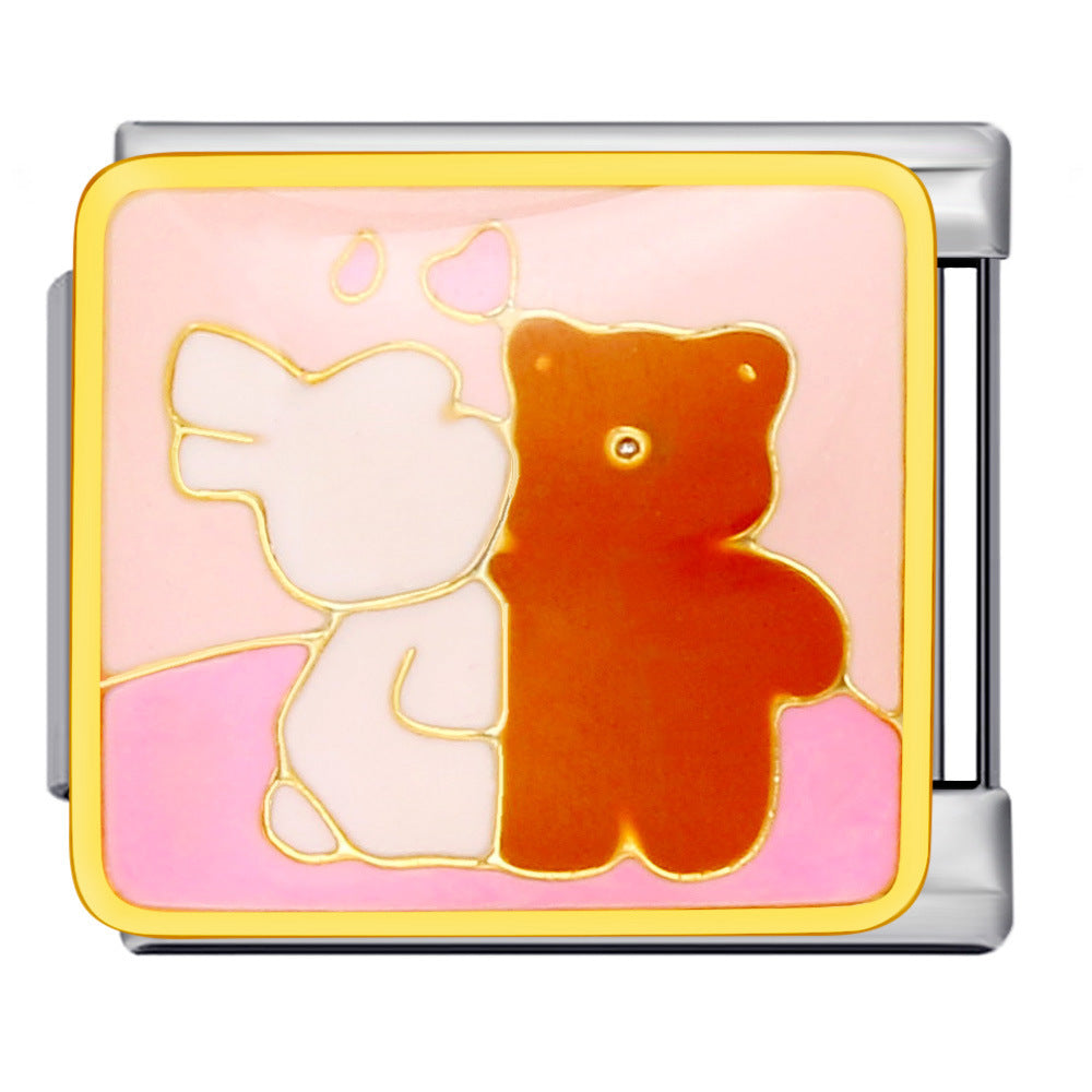 Colorful Childhood Toys Italian Module Bracelet Titanium Steel Welding Drip Oil Pattern DIY Bracelet Gift for Girls