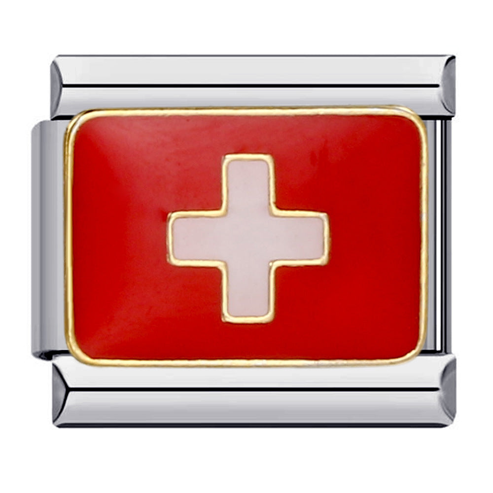 Flag, National Flag, Italian Module, Bracelet, Stainless Steel, Gold-plated, Oil Dripping, Welding Pattern, DIY Bracelet Wholesale