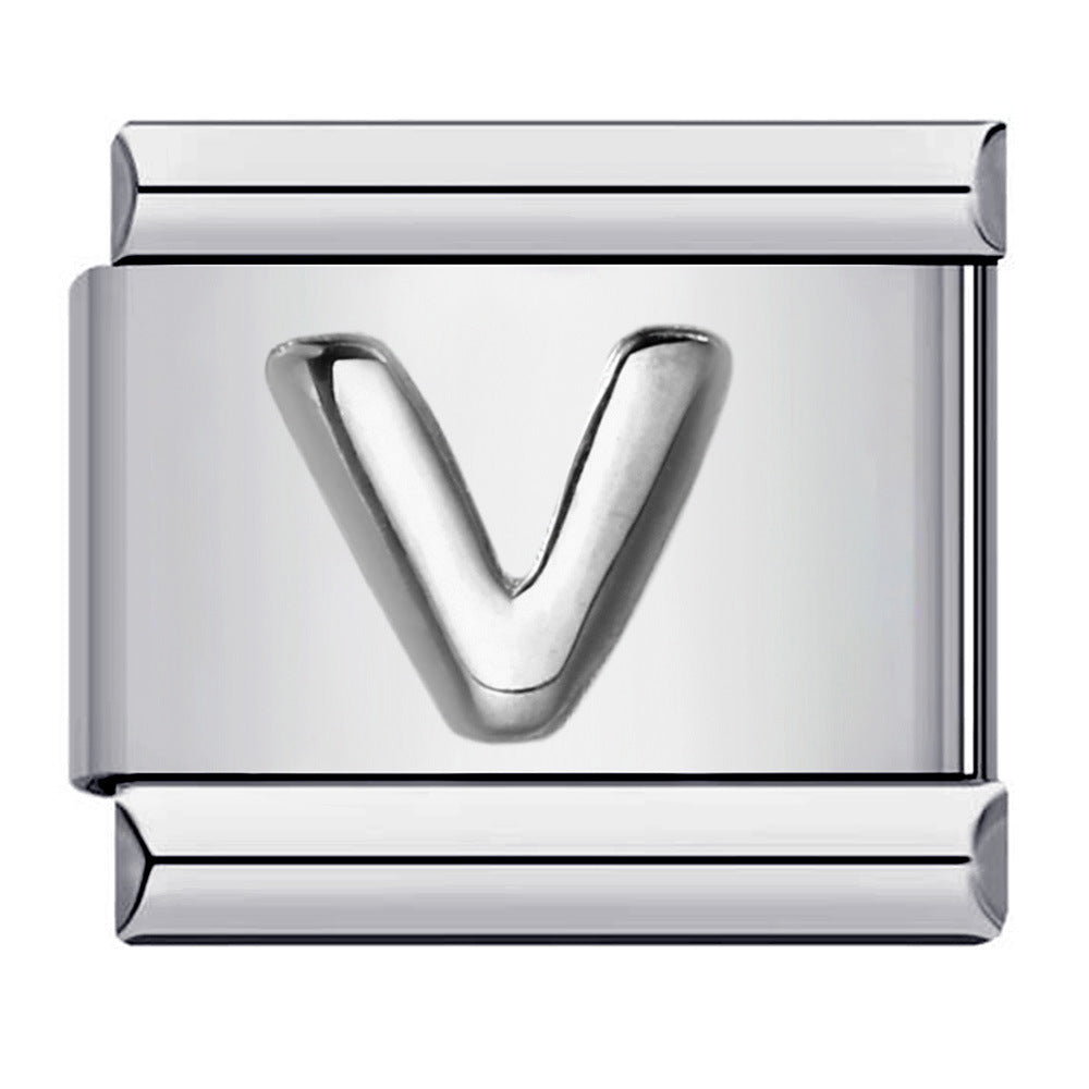 New Stainless Steel Silver Convex English Letter Italian Module Bracelet DIY Elastic Splicing Strap Chain