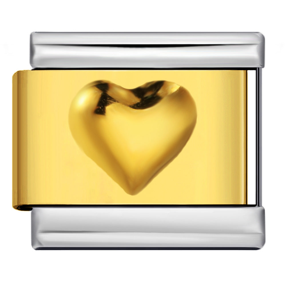 Gold and Silver Stamping Pattern Italian Module Bracelet Titanium Steel Drip Oil DIY Splicing Bracelet Wholesale