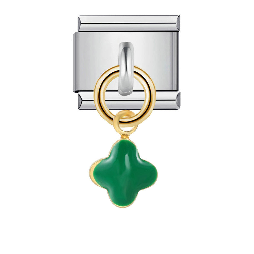 Clover Pendant Italian Module Bracelet Titanium Steel Hook DIY Drip Oil Elastic Free Splicing Strap Chain