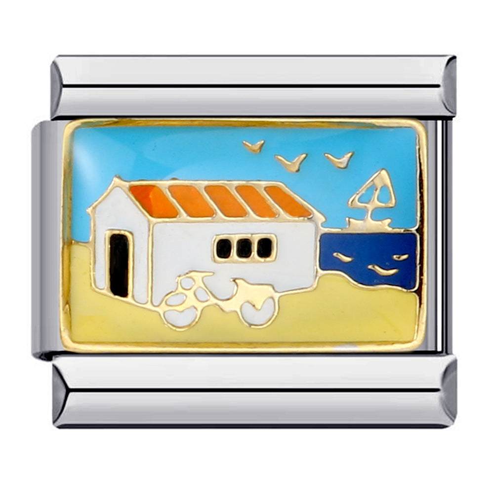 Italian Modular Bracelet Handmade Titanium Steel Welded Drip Oil Fashion DIY Jewelry