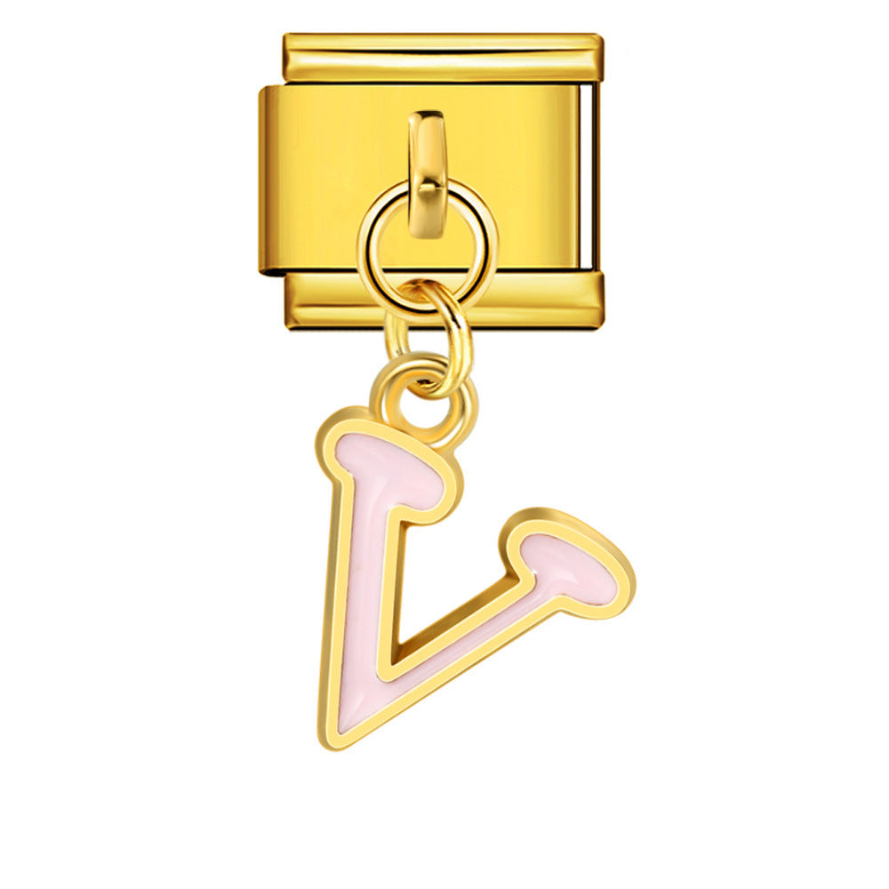 Gold Background, Colorful Oil Dripping Letters, Italian Module Bracelet, Titanium Steel Welded Hook, Fashionable and Simple Wristband Accessory