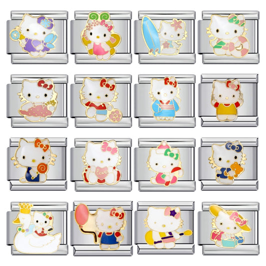 Wholesale DIY Titanium Steel Welded Enamel Drop Charms Italian Link Bracelet Straps with Cute Cartoon Patterns