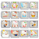 Wholesale DIY Titanium Steel Welded Enamel Drop Charms Italian Link Bracelet Straps with Cute Cartoon Patterns