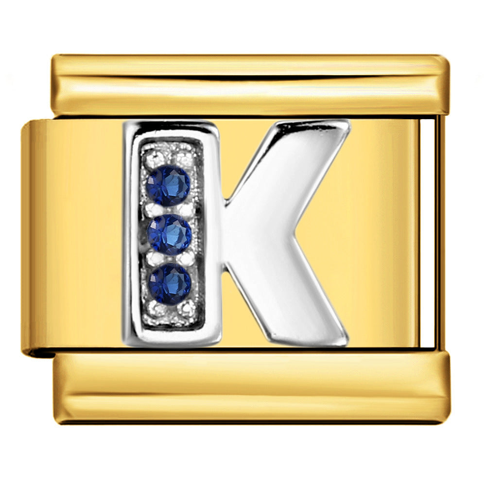 Italian Module Bracelet Gold Background Blue Diamond Letters DIY Stainless Steel Elastic Assembly Welded Strap Bracelet