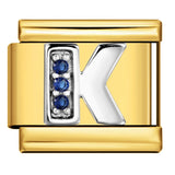 Italian Module Bracelet Gold Background Blue Diamond Letters DIY Stainless Steel Elastic Assembly Welded Strap Bracelet