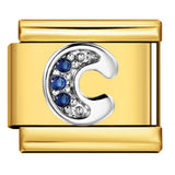 Italian Module Bracelet Gold Background Blue Diamond Letters DIY Stainless Steel Elastic Assembly Welded Strap Bracelet