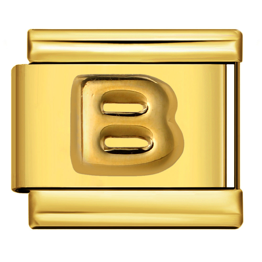 Golden Convex Letter Series Italian Module Bracelet Titanium Steel Stamping DIY Elastic Splicing Bracelet Accessories