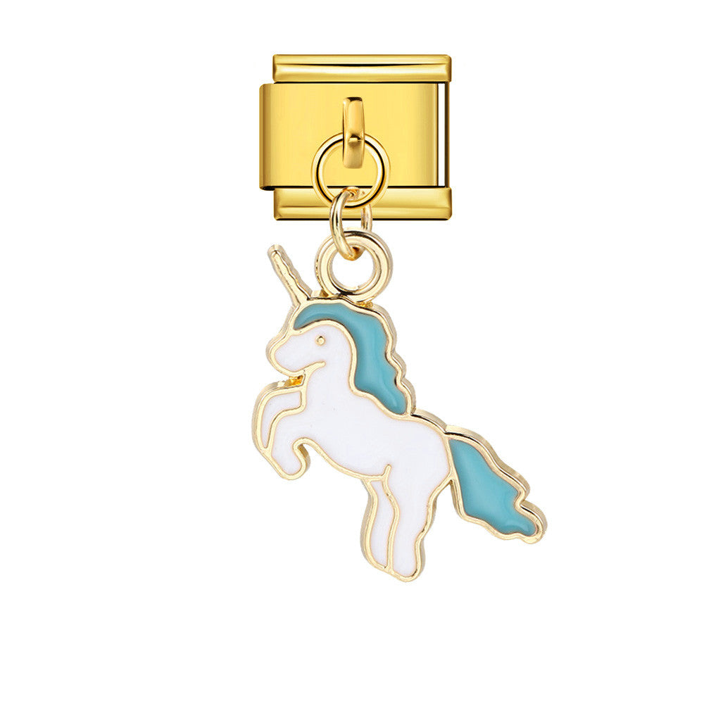 New Cute Pendant Italian Module Bracelet Titanium Steel Hook DIY Drip Oil Elastic Free Splicing Strap Chain