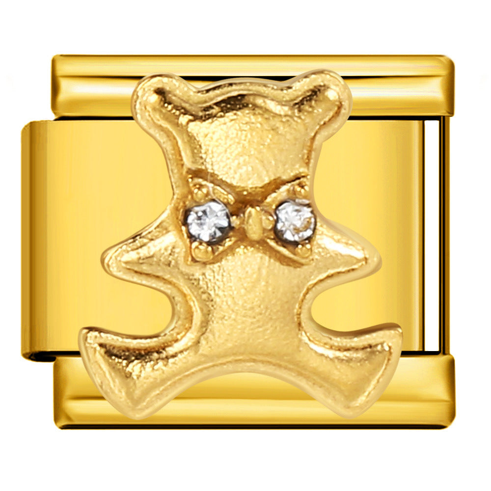 Italian Module Bracelet DIY Titanium Steel All Gold Welding Drip Oil Pattern Elastic Splicing Bracelet Accessory