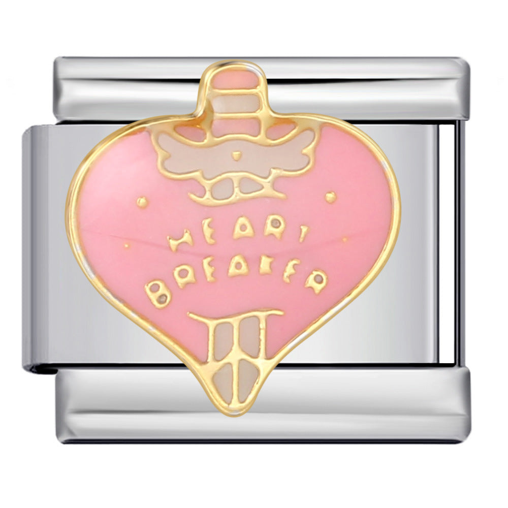 Colorful Drip Oil Love Element Italian Module Bracelet Welding Pattern DIY Elastic Splicing Stainless Steel Bracelet