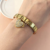 Micro Inlaid Zircon Heart-shaped Double Pendant Bracelet Accessory Titanium Steel DIY Free Splicing Italian Module Bracelet