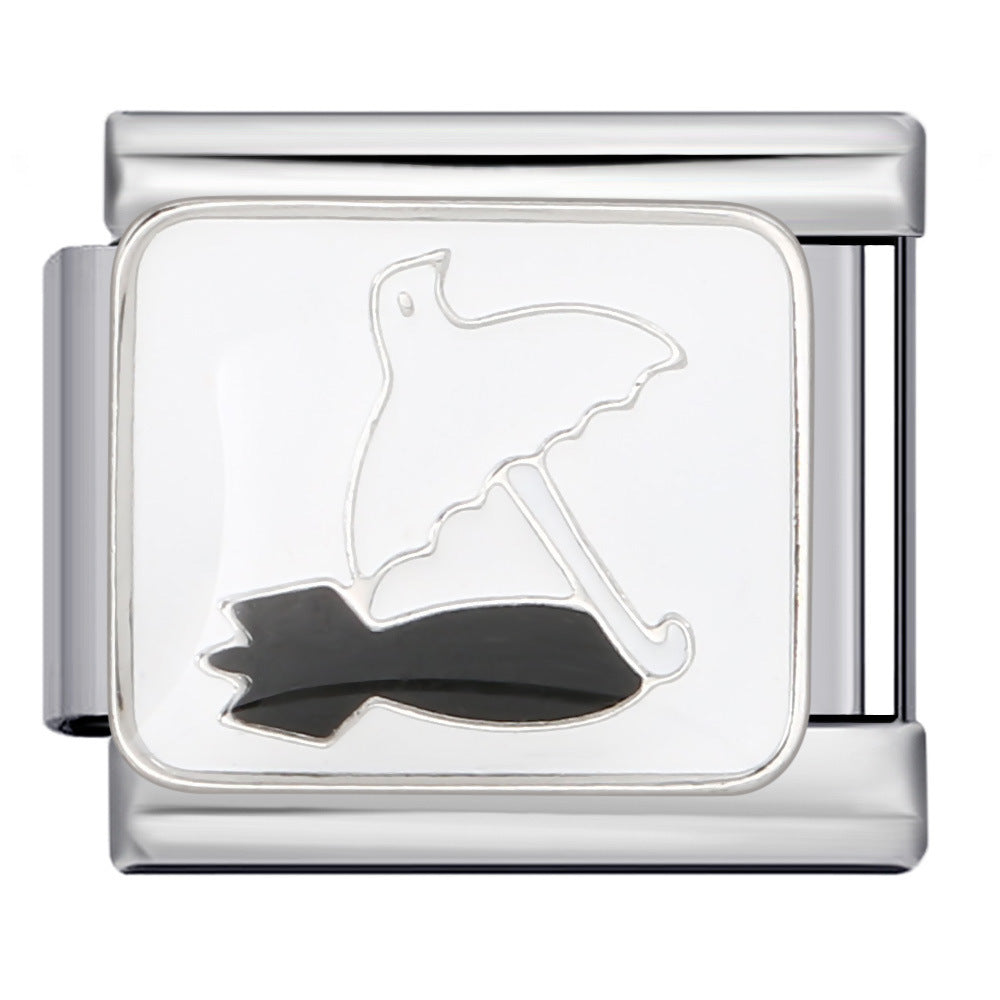 Italian Module Bracelet Peace Series Stainless Steel Welding Drip Oil Pattern DIY Elastic Splicing Strap Chain