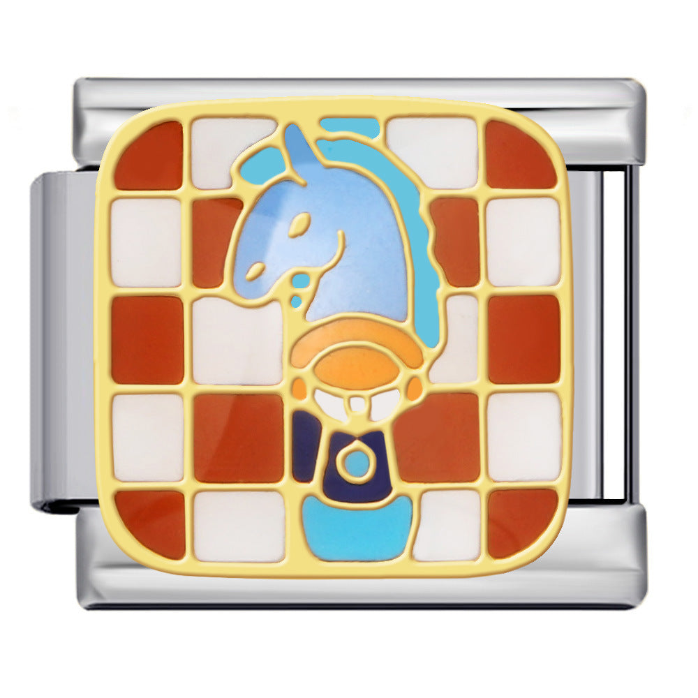 Cross Border Hot Selling Chess Italian Module Bracelet Titanium Steel Welding Gold Plating Drip Oil DIY Splicing Bracelet