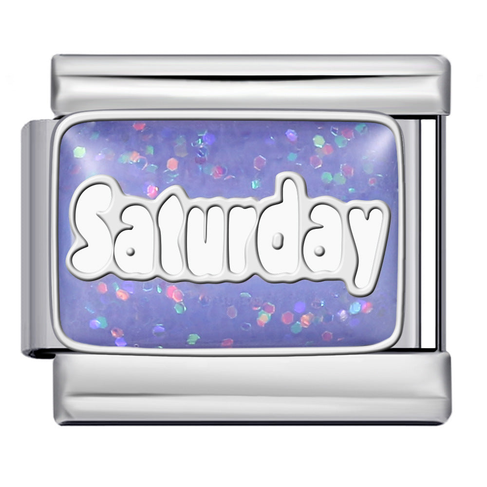 Sparkling Powder Series English Week Italian Module Bracelet Titanium Steel Welding DIY Splicing Elastic Bracelet