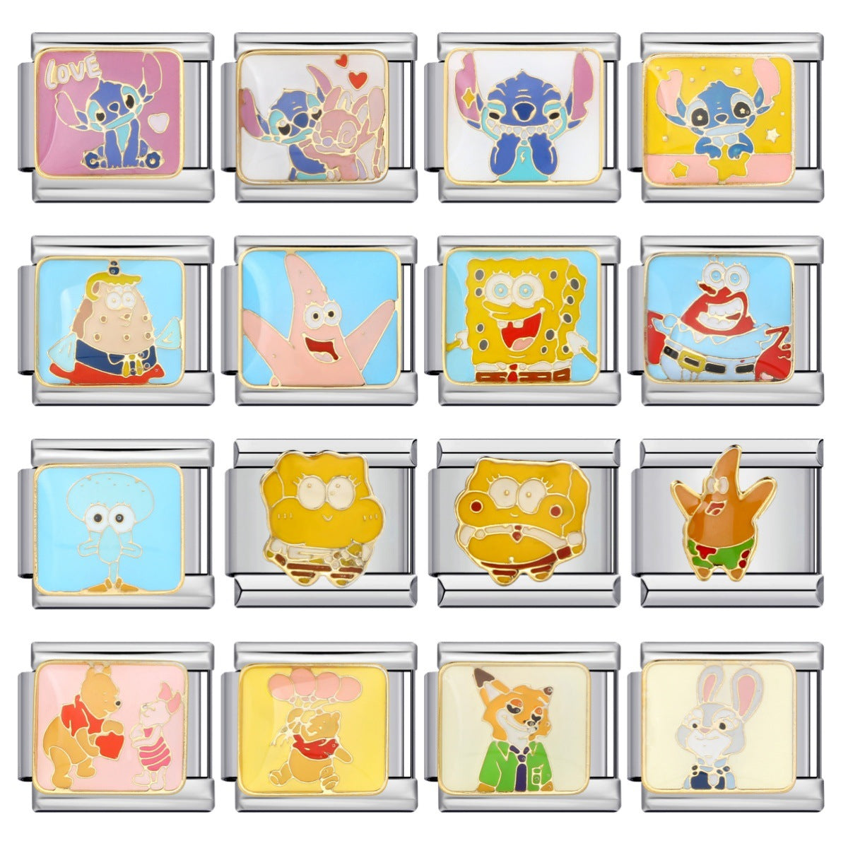 European and American Anime Italian Module Bracelet Stainless Steel Welding Gold Plating Drip Oil Cartoon DIY Elastic Splicing Bracelet