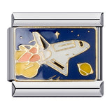 Blue Titanium Steel Welded Pattern Italian Modular Bracelet, Gold-Plated Drip Enamel Free Combination Link Bracelet