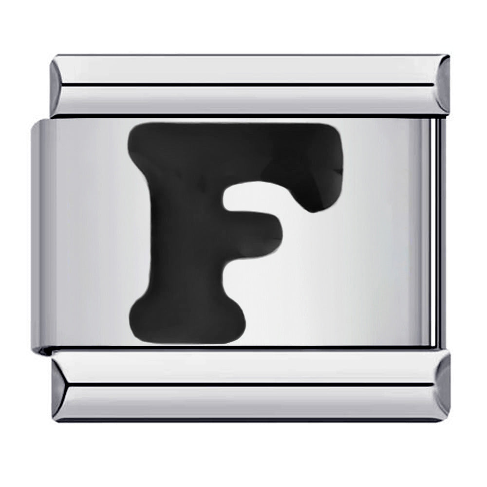 New Titanium Steel Black Alphabet DIY Italian Charm Bracelet Custom Name Link Chain