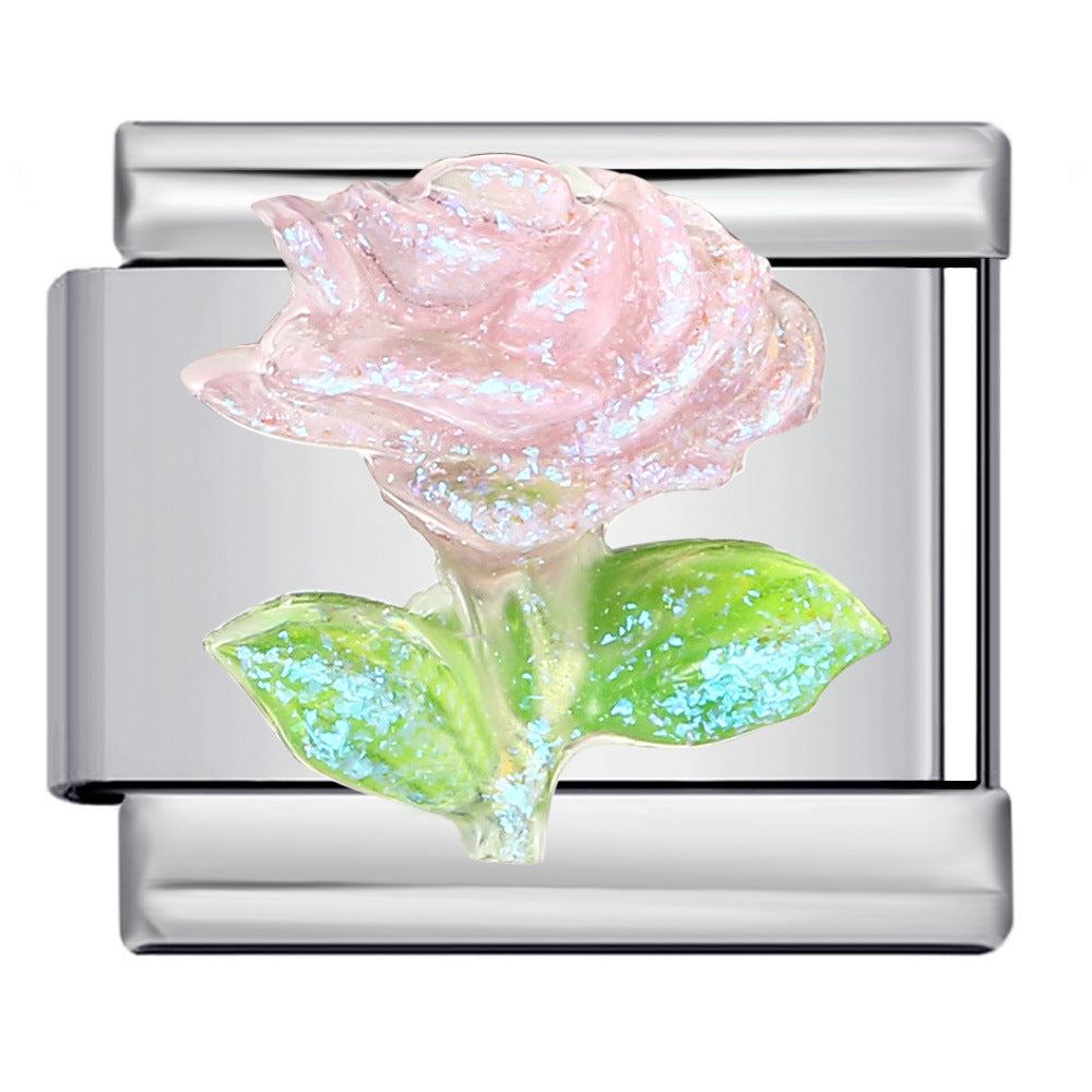 New Holiday Gift Floral Pattern Band Chain Titanium Steel Gold Plated Welded DIY Italian Modular Bracelet Wholesale