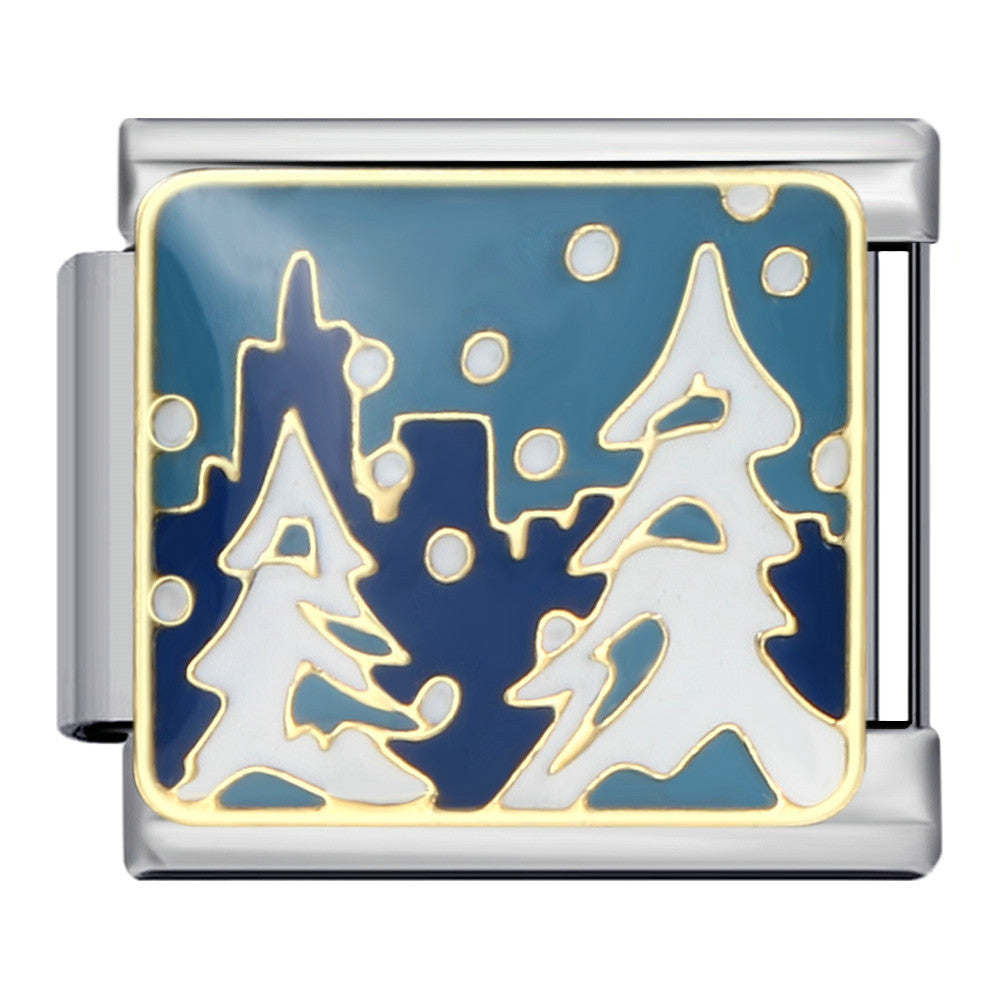 Christmas Series Italian Module Bracelet DIY Stainless Steel Welding Drip Oil Pattern Elastic Splicing Strap Chain