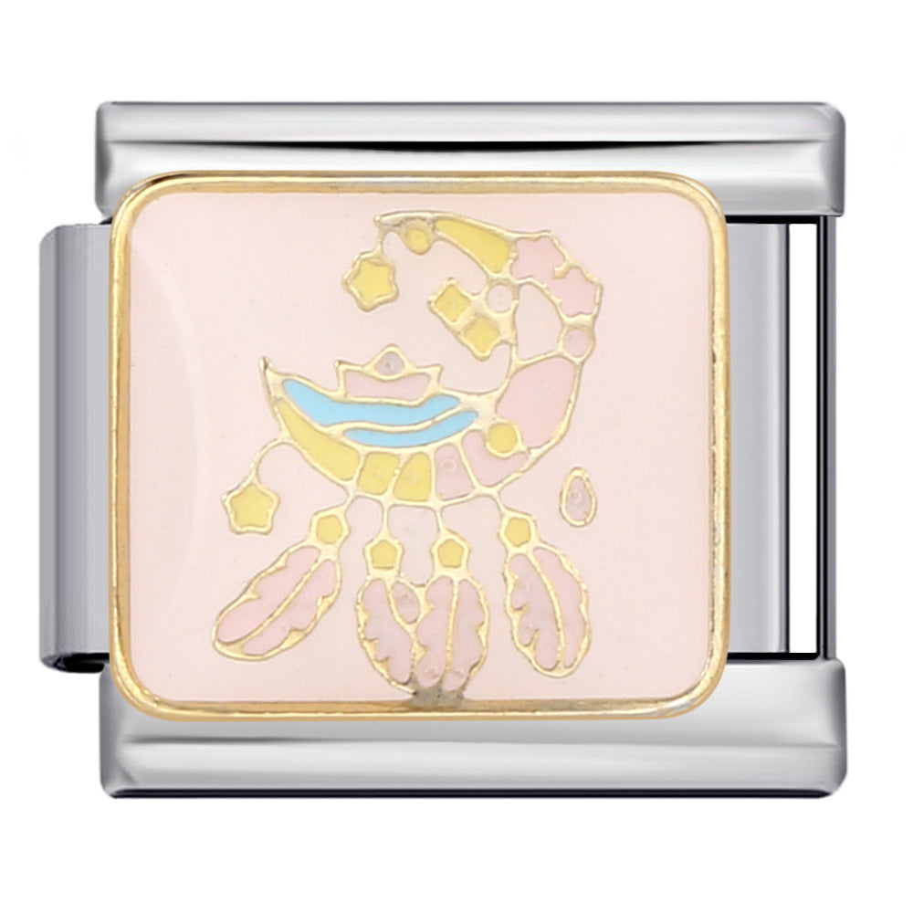 Fairy Tale Castle Italian Module Bracelet Titanium Steel Welding Gold Drip Oil Cartoon DIY Splicing Bracelet Accessories