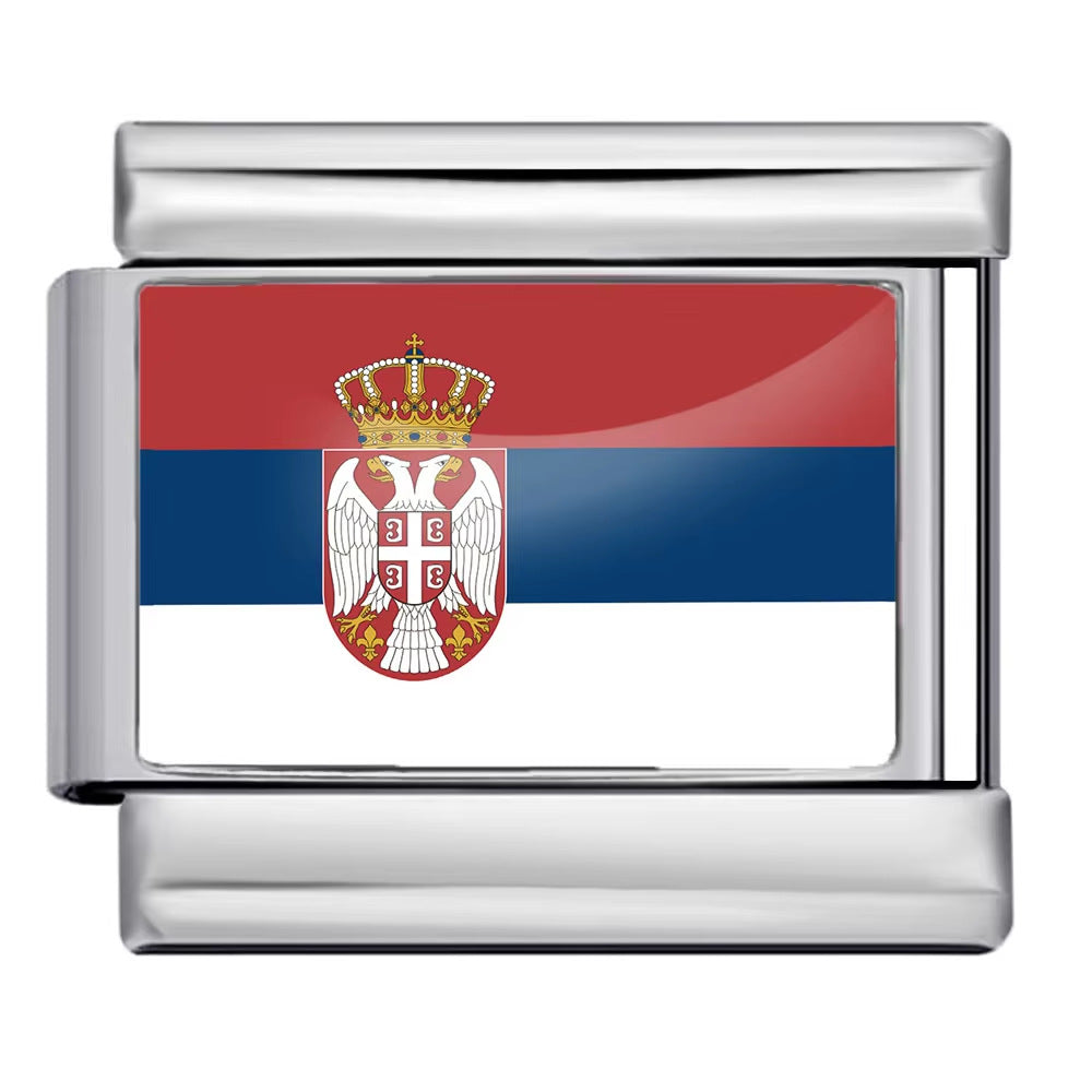 Hot Selling New World Flag Photo Dropper Series Titanium Steel DIY Italian Module Bracelet Accessories Wholesale